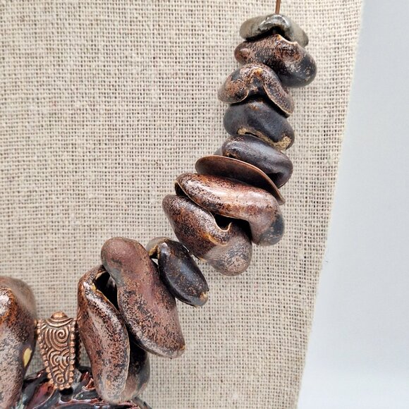 Marcia Merrins Signed Raku Face Bronze Pendant Whimsical Necklace Wearable Art - Picture 4 of 14